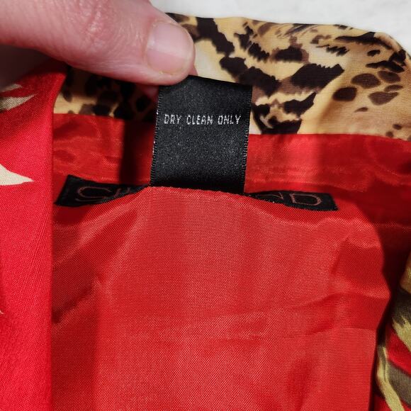 Vintage Silkland Jacket Red Jungle Cheetah Sz Large 3/4 Sleeve Art to Wear Bold - Picture 3 of 11